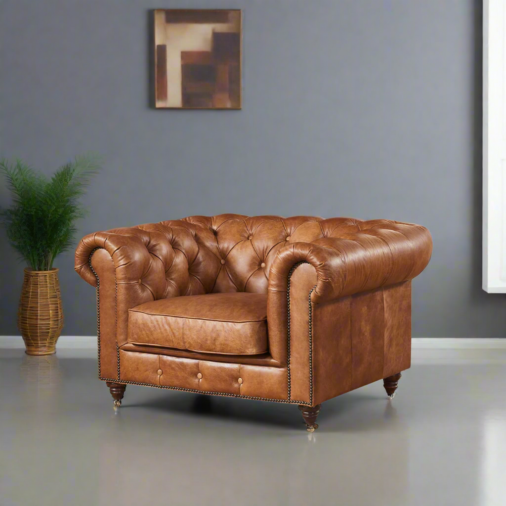 Buy Century Chesterfield Arm Chair - Light Brown Leather Online in USA ...