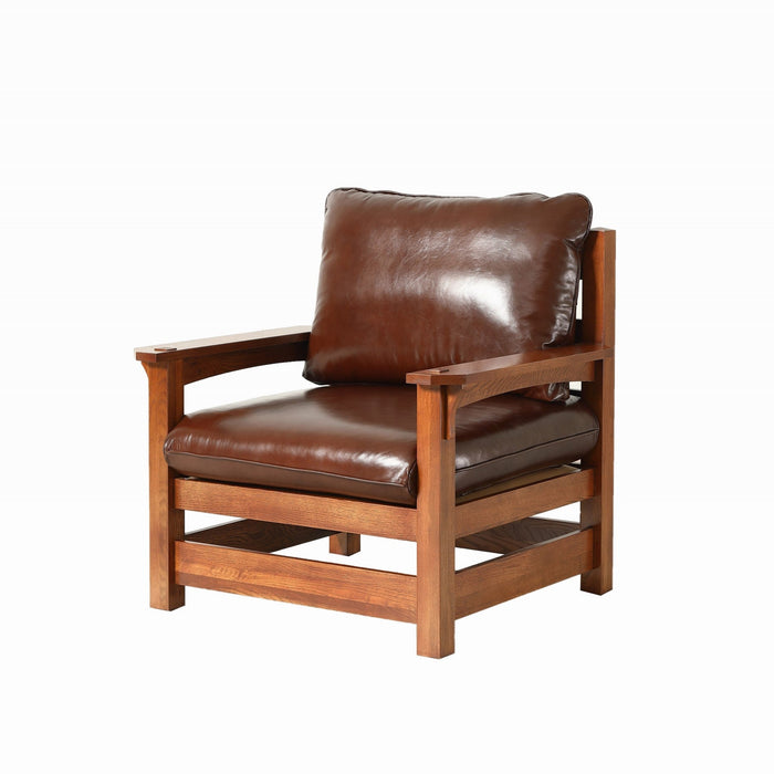Preorder Mission Leather and Oak Armchair / Living Room chair - Chestnut