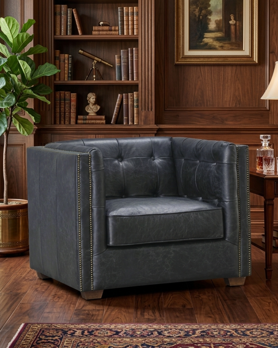 Tuxedo Leather Arm Chair - Slate