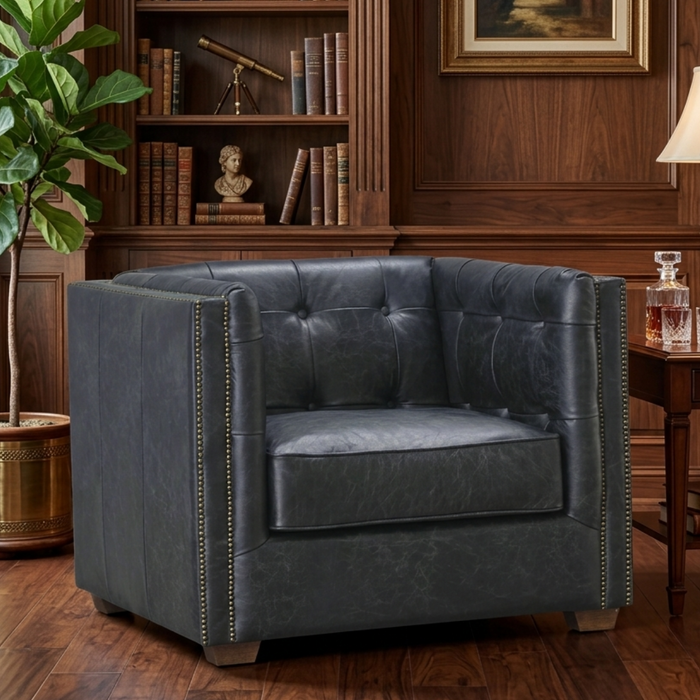 Tuxedo Leather Arm Chair - Slate