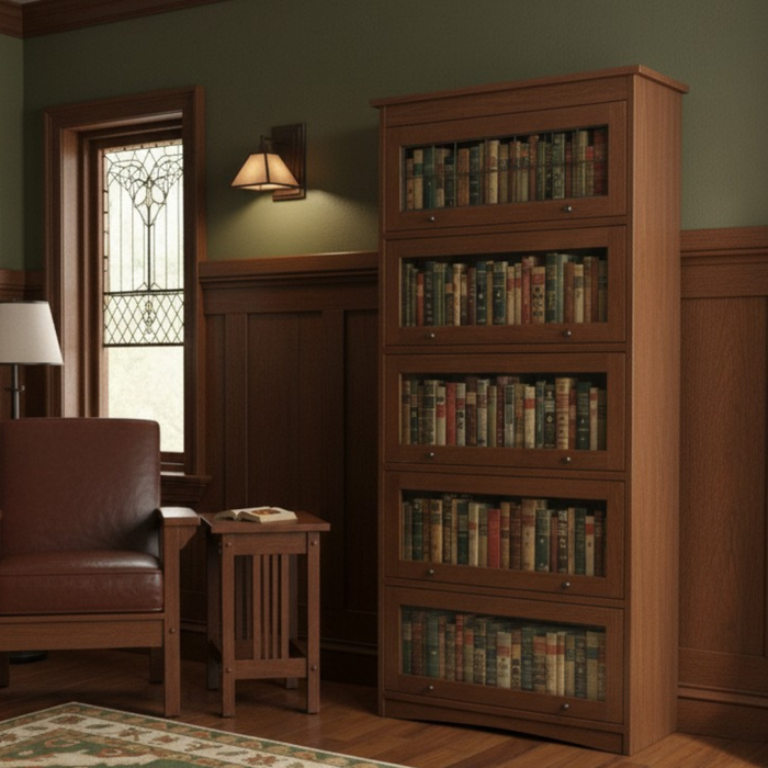 (Walnut Only) Mission Craftsman Style Oak Barrister Bookcase - 5 Stack