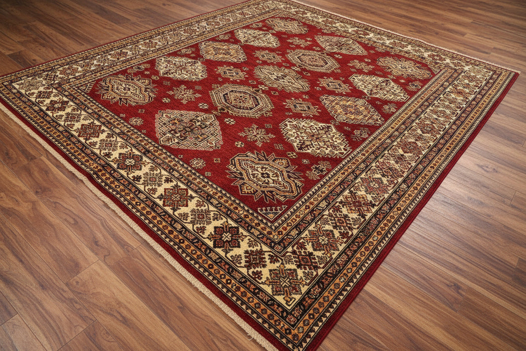Hand-Knotted Vegetable Dye Kazak Rug from Pakistan, 8' 1" x 10' 2"