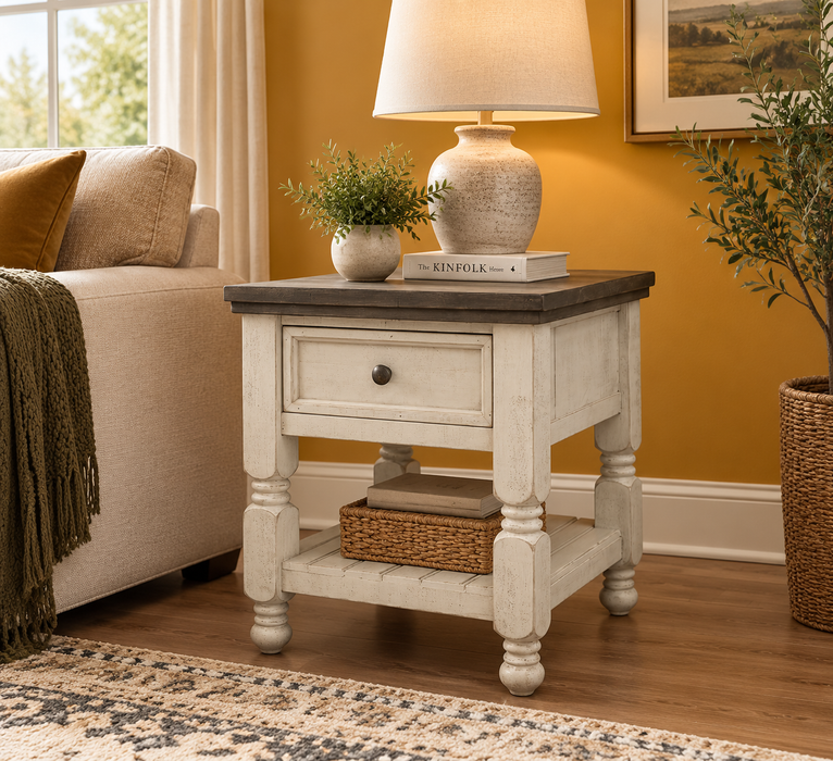 Stonegate Two-tone Solid Pine Rustic 1 Drawer End Table / Nightstand