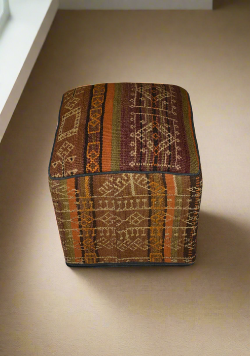 One of a Kind Kilim Rug Pouf Ottoman foot stool - #302