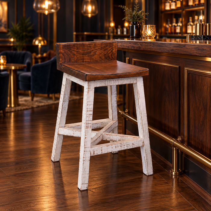 Granville Stationary Bar Stool - Rustic Brown/White - 24" High