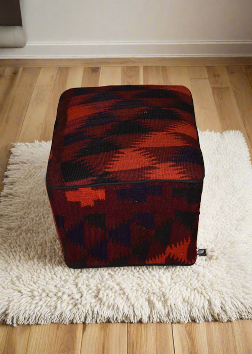 One of a Kind Kilim Rug Pouf Ottoman foot stool - #314