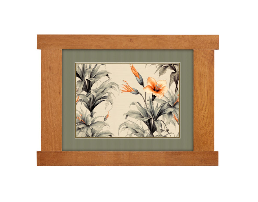 Arts & Crafts Mission Oak Framed Art with Tropical Bloom Michael's Cherry