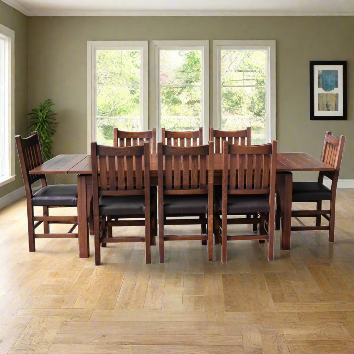 Buy Solid Oak Mission Stow Leaf Dining Table Set with 8 Chairs in USA ...