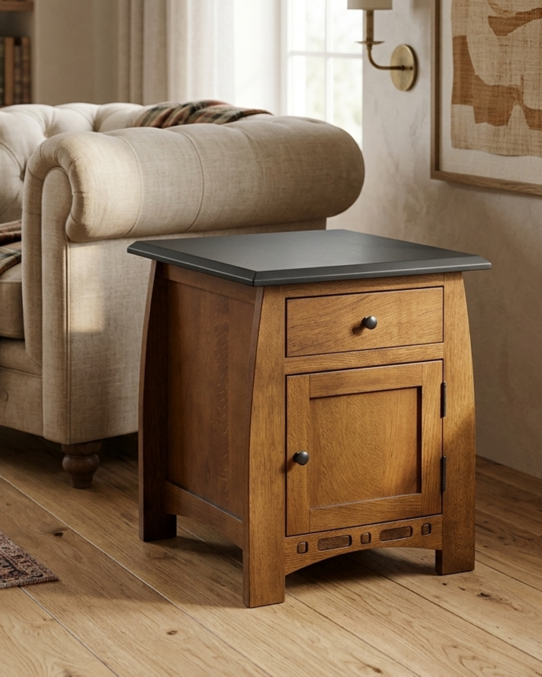 Mission Oak 1 Drawer Inlay End Table-Nightstand