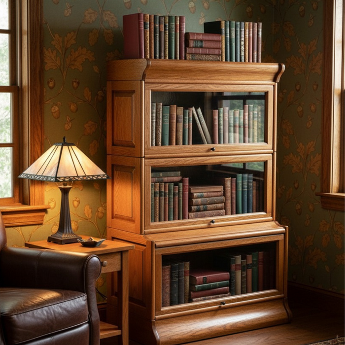 Mission 3 Stack Oak Barrister Bookcase - Beveled Glass