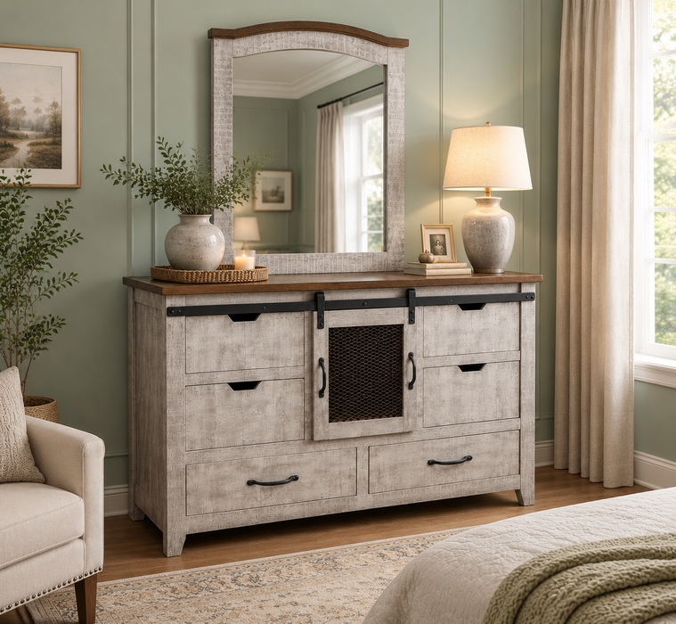 Greenview 6 Drawer Sliding Door Dresser - Gray