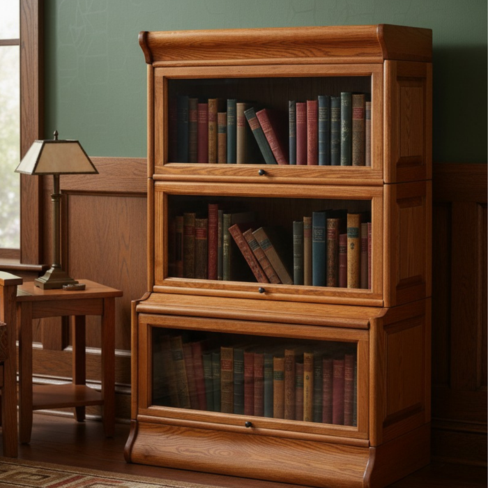 Mission 3 Stack Oak Barrister Bookcase - Beveled Glass
