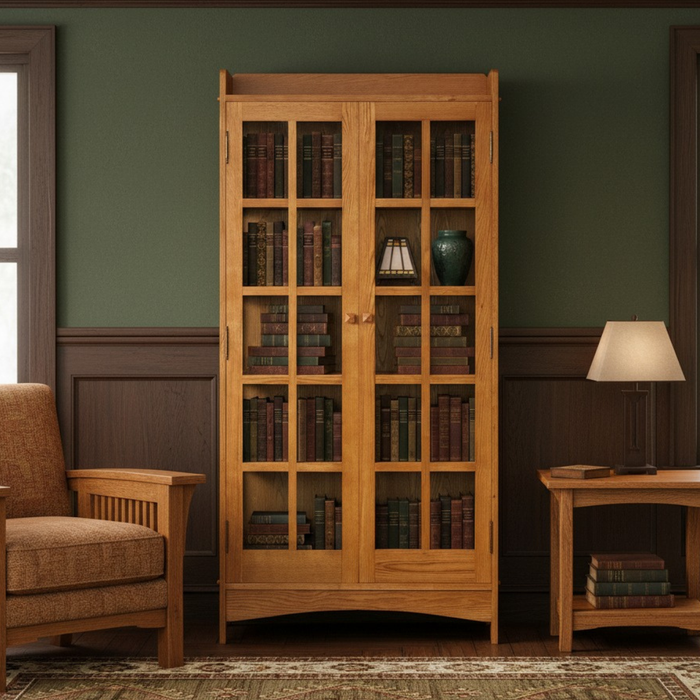 Mission Oak Display China Cabinet / Bookcase - Michael's Cherry - 39"W