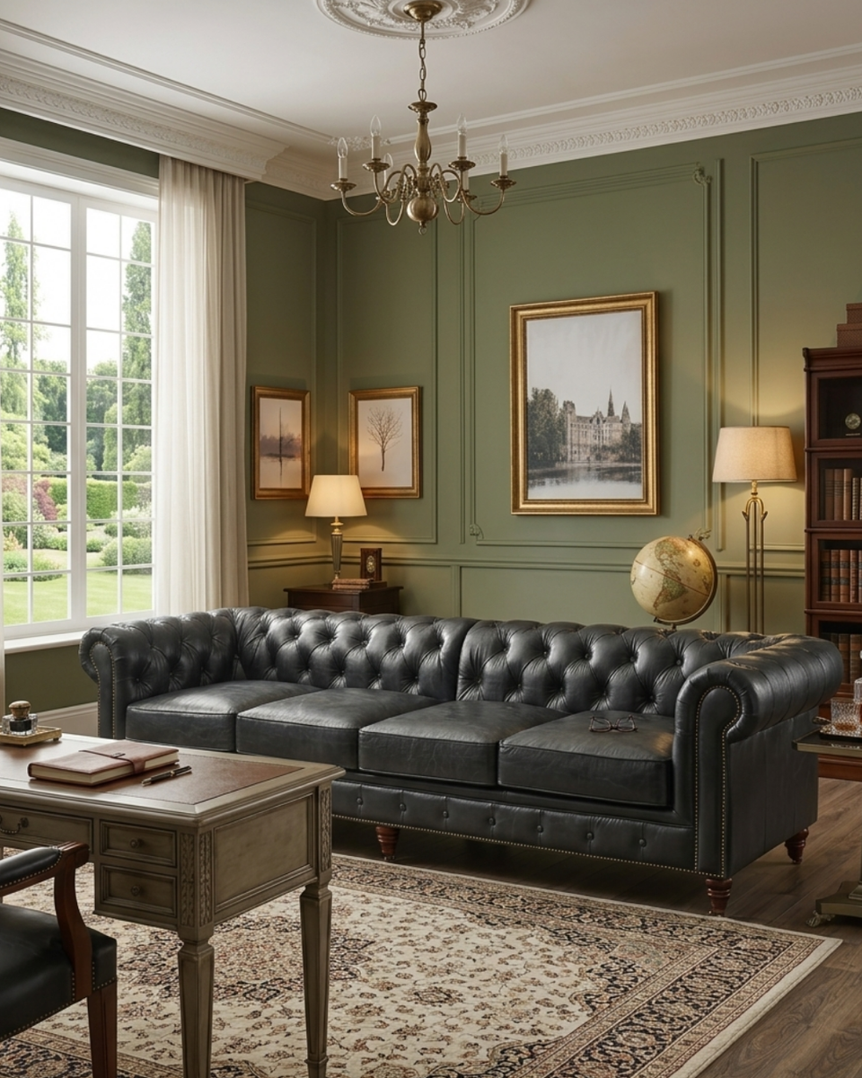 Buy Century Chesterfield Sofa - Slate Leather - 118