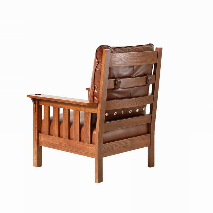 Craftsman / Mission Leather and Oak Armchair - Russet Brown