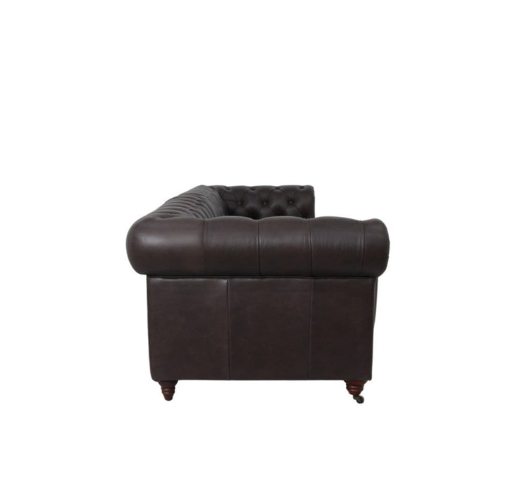 Belgravia Chesterfield Top Grain Leather Sofa with Tufted Back & Rolled Arms