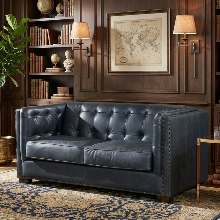 Tuxedo Leather Love Seat - Slate