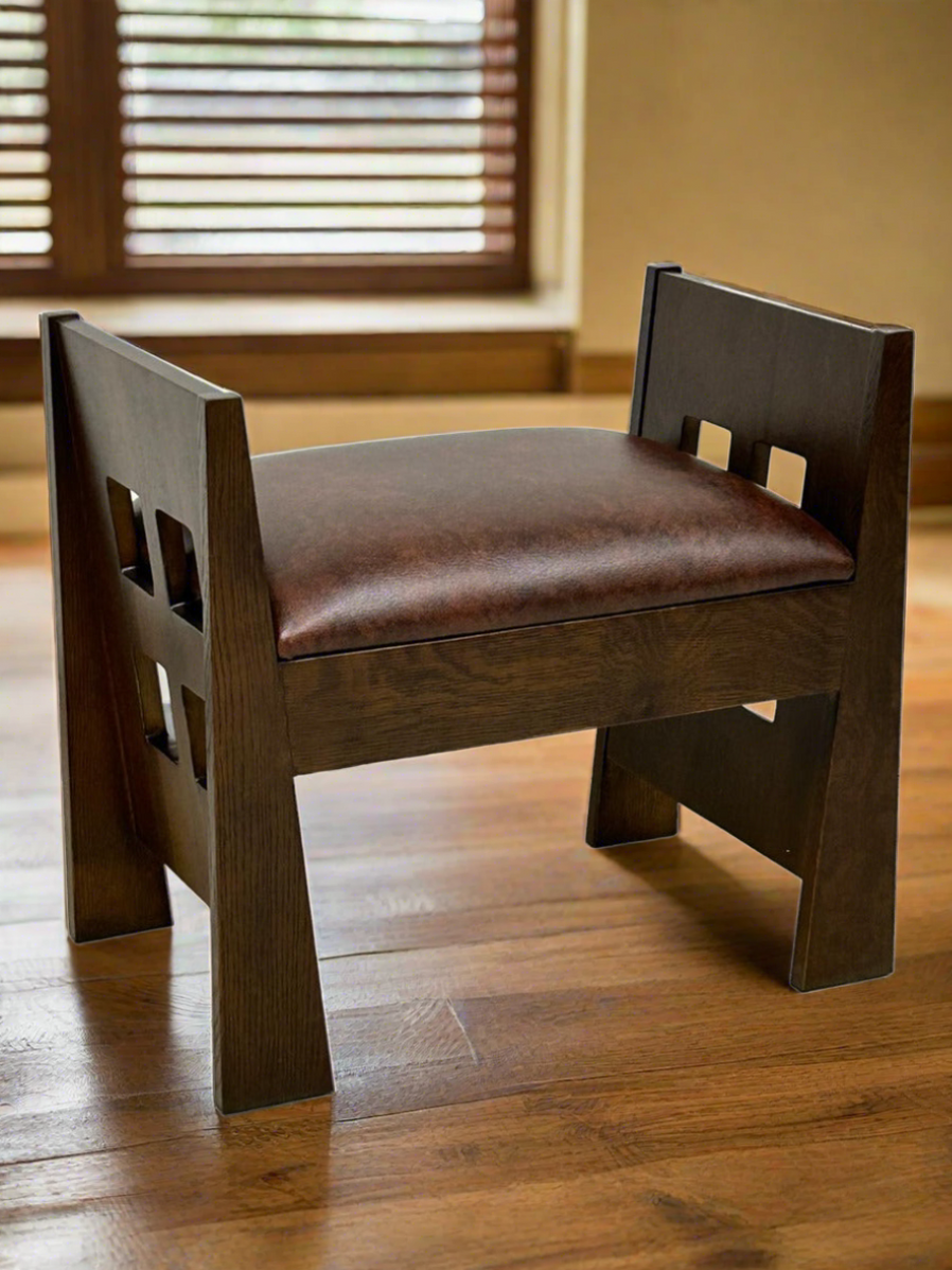 Mission Style Stool Mission Style Oak Leather Foot Stool-Model A31 — Crafters and Weavers
