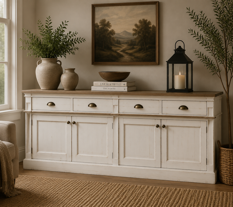 Farmhouse Style Solid Wood Sideboard Console Cabinet with Drawers & Storage