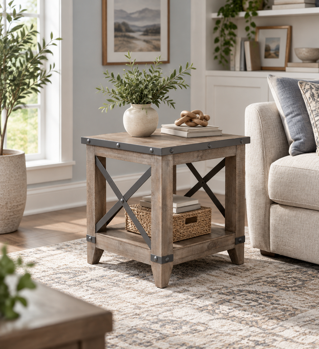 Larson Cross Bar Open End Table- Gray