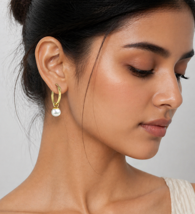 14K Yellow Gold Over Sterling Silver Earrings with Freshwater Pearls