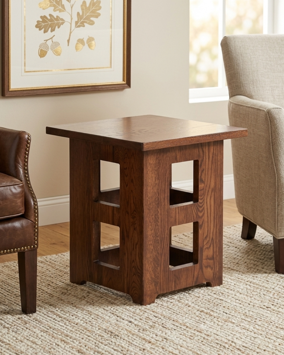 Mission Oak Square Cut Outs End Table-Walnut — Crafters and Weavers