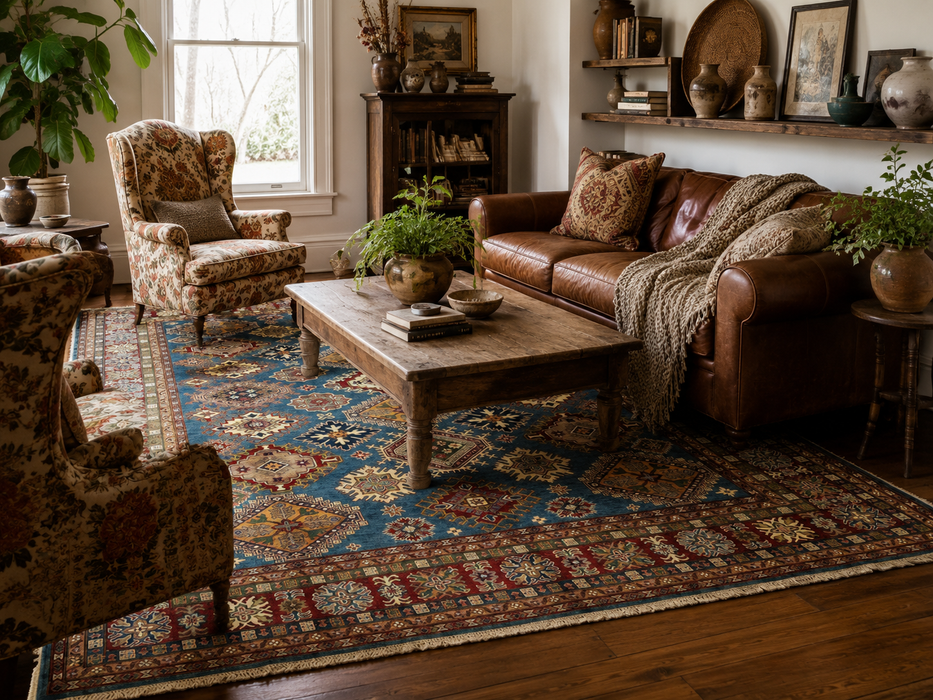 Hand-Knotted Vegetable Dye Kazak Rug from Pakistan,  9' x 12'