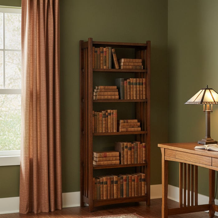 Mission Spindle Side 5 Shelf Bookcase - Walnut (W1)