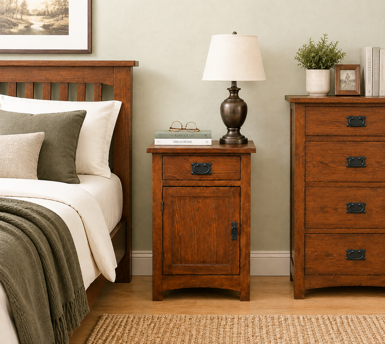 Arts & Crafts 1 Door / 1 Drawer End Table - Walnut