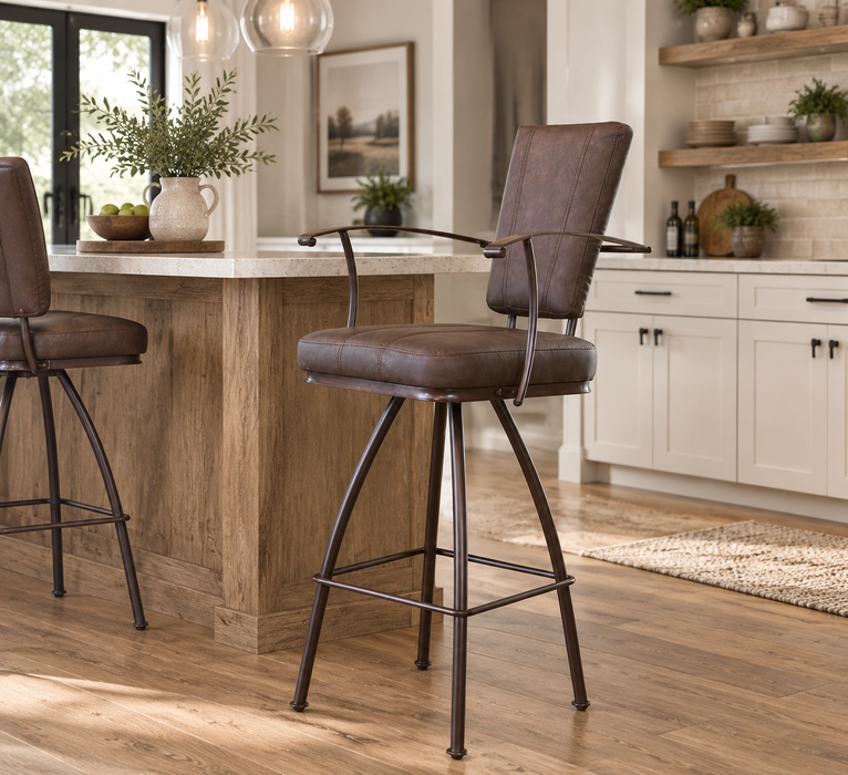 *Upholstered 30" Back Seat Bar Stool - Iron Base