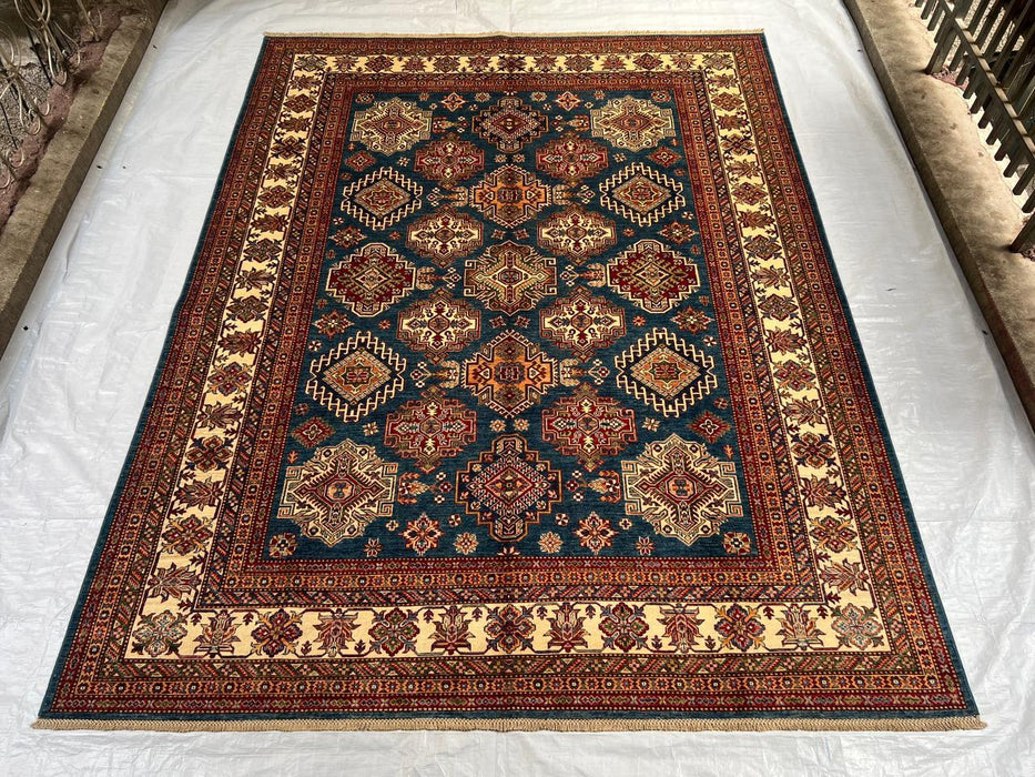 Hand-Knotted Vegetable Dye Kazak Rug from Pakistan, 8' 2" x 10' 10"