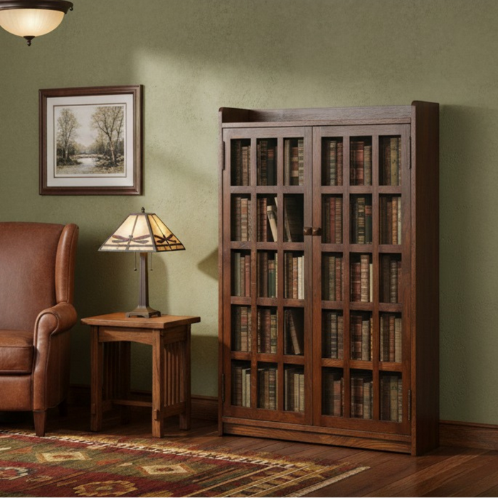 Mission Oak Corner Bookcase / Cabinet - Walnut