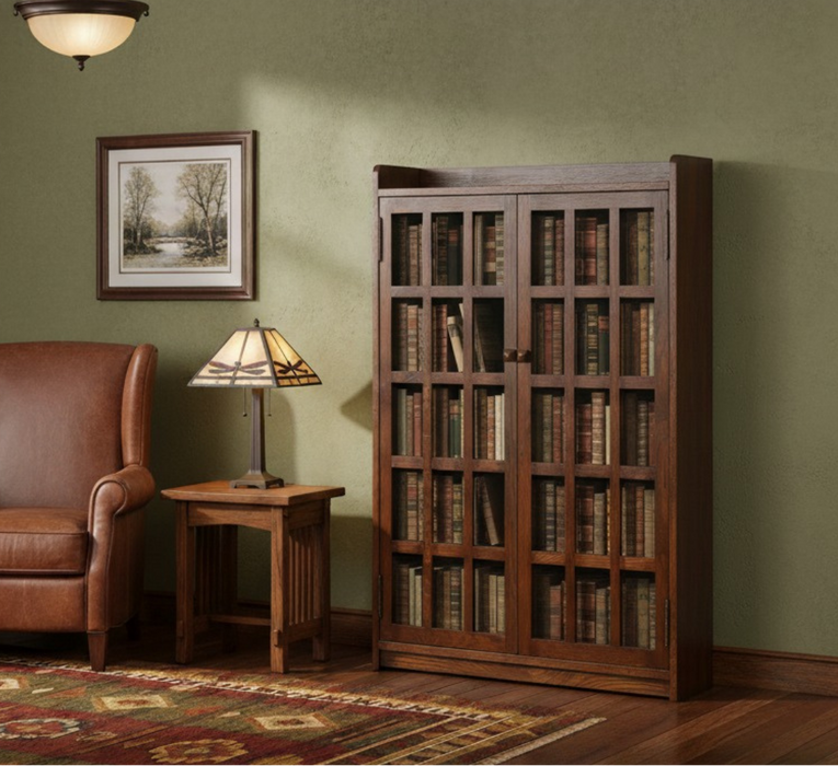 Mission Oak Corner Bookcase / Cabinet - Walnut