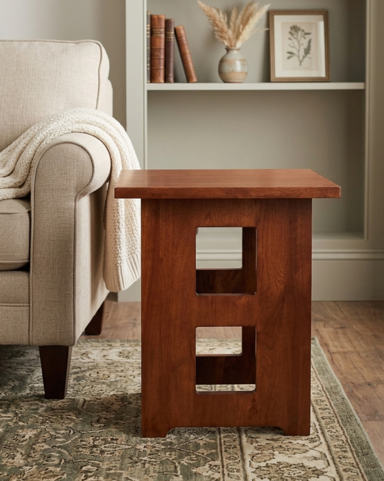 Mission Solid Oak Square End Table with Cut Outs - Michael's Cherry (MC1)
