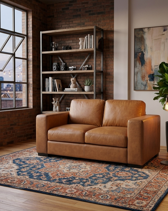 Argento Top Grain Leather Love Seat - Tan