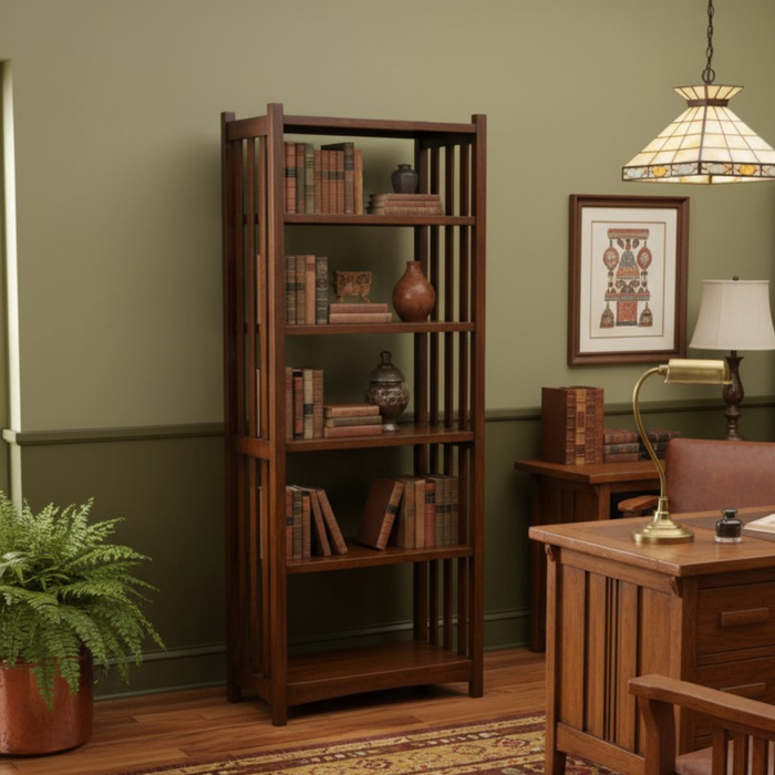 Mission Spindle Side 5 Shelf Bookcase - Walnut (W1)