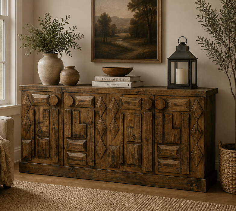 Rustic-Modern Geometric Design Sideboard, Cabinet