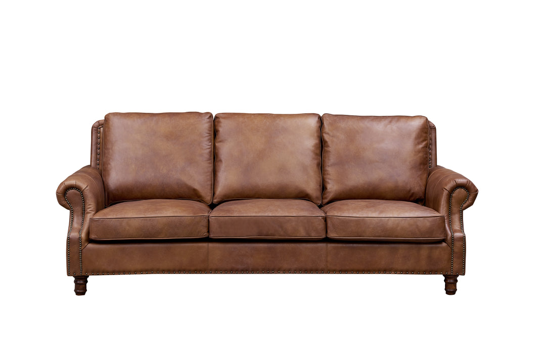 English Rolled Arm Sofa - Bark Brown Leather