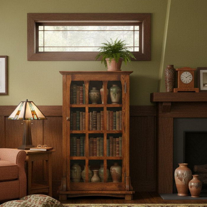 Mission Solid Oak Display Bookcase - Walnut