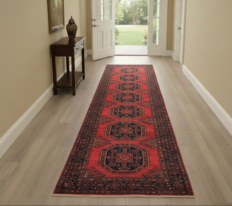 Terkaman Tribal Afghan Oriental Rug, size 2' 9" x 9" (C) FILPA