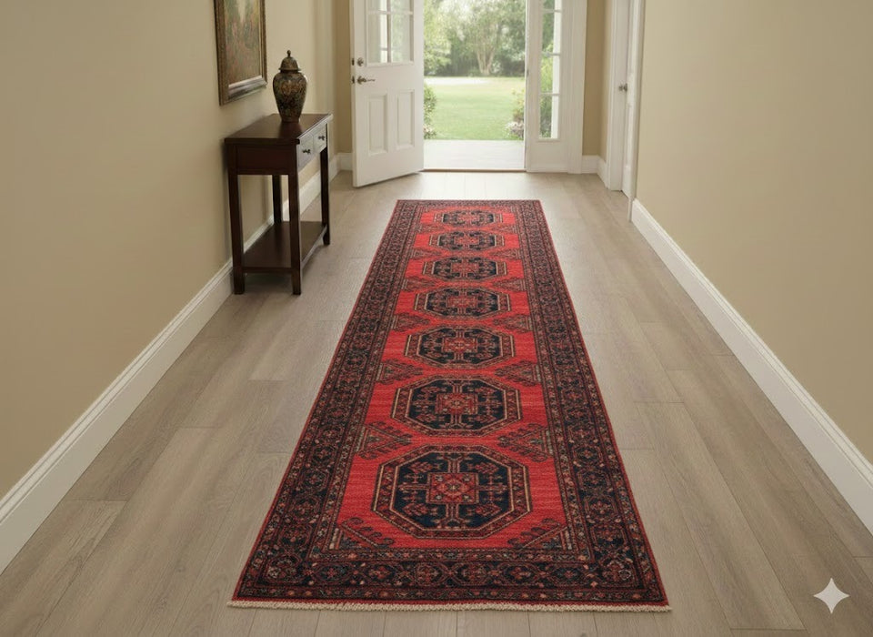 Terkaman Tribal Afghan Oriental Rug, size 2' 9" x 9" (C) FILPA