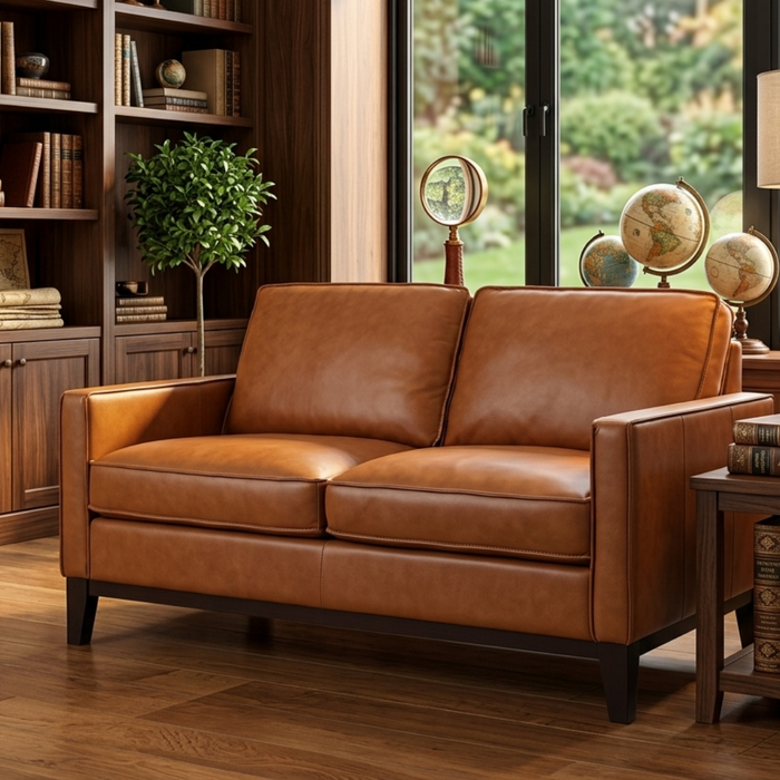Samhara Top Grain Leather Love Seat - Chestnut