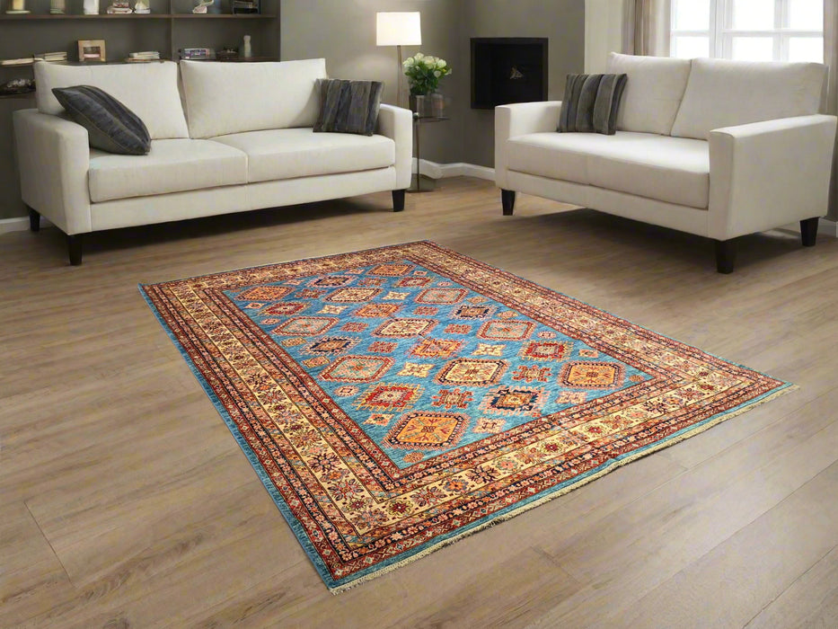Hand-Knotted Vegetable Dye Kazak Rug from Pakistan, size 8' 9" x 11' 9"