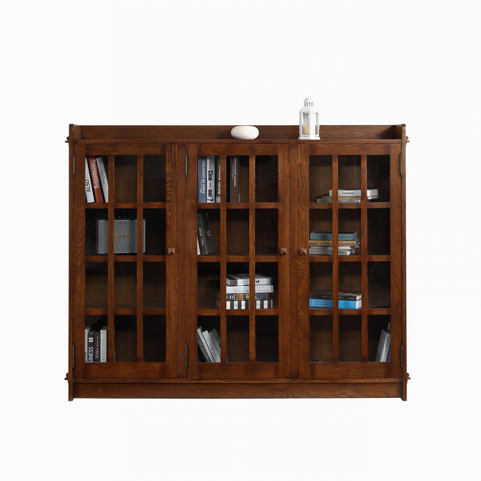 Mission Oak 3 Door Display Bookcase