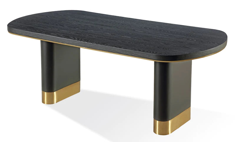 Azalea Wood and Metal Oval Dining Table in Black and Brass