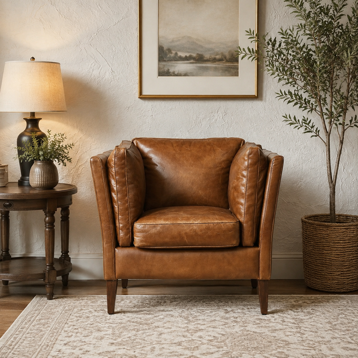 Kenmore Leather Arm Chair - Light Brown