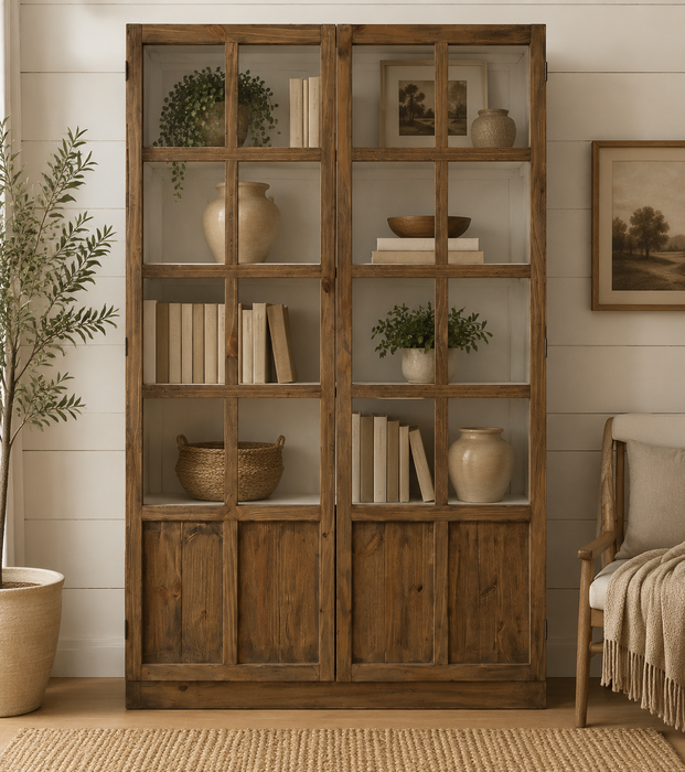 Rustic Modern Farmhouse Bookcase & Cabinet – Solid Pine Wood