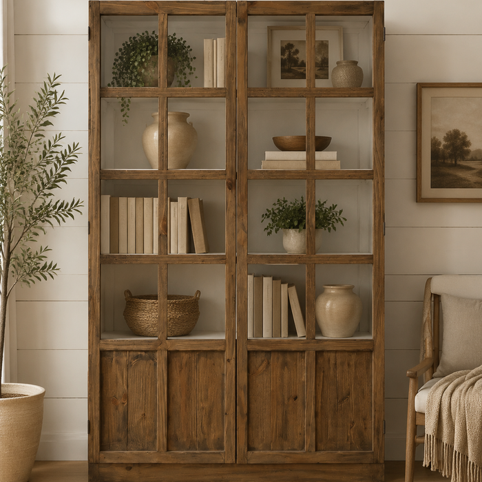 Rustic Modern Farmhouse Bookcase & Cabinet – Solid Pine Wood