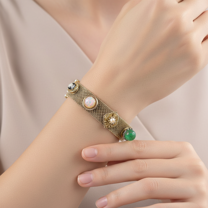 Vintage Mesh Bracelet w/ Multi-Stones