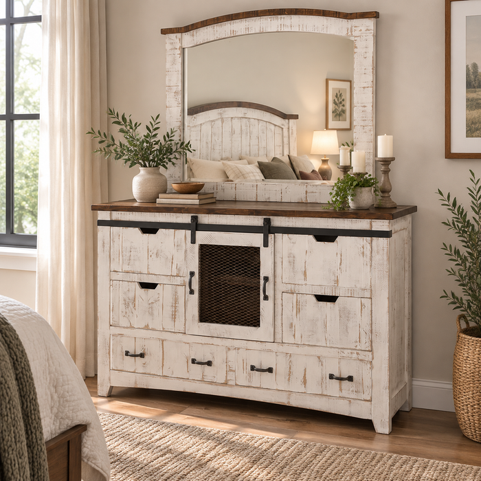 Greenview Bedroom Mirror - Distressed White